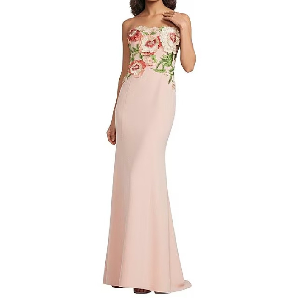 Muse by Marchesa Tiffany Crepe Floral Applique Strapless Gown Size 14 Formal